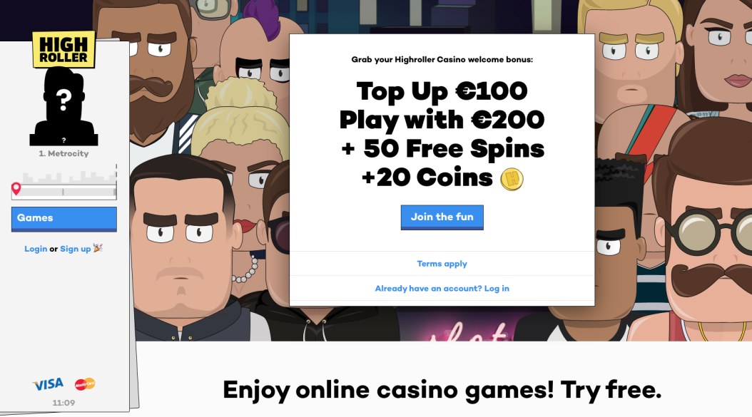 Claim High Roller's welcome bonus and free spins